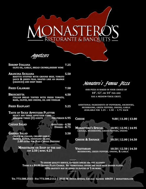 Download Dinner Menu (PDF file) - Monastero's - Ristorante